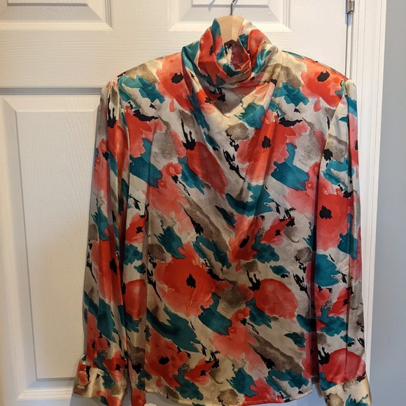 100% Silk Vintage Don Caster Floral High Neck Blouse - Picture 4 of 5
